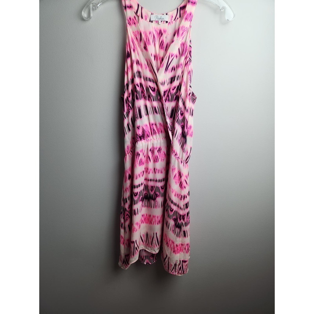 Parker Kita Graphic Racerback Dress, Pop Pink Cosmos sz S silk light wear beach - Picture 4 of 14